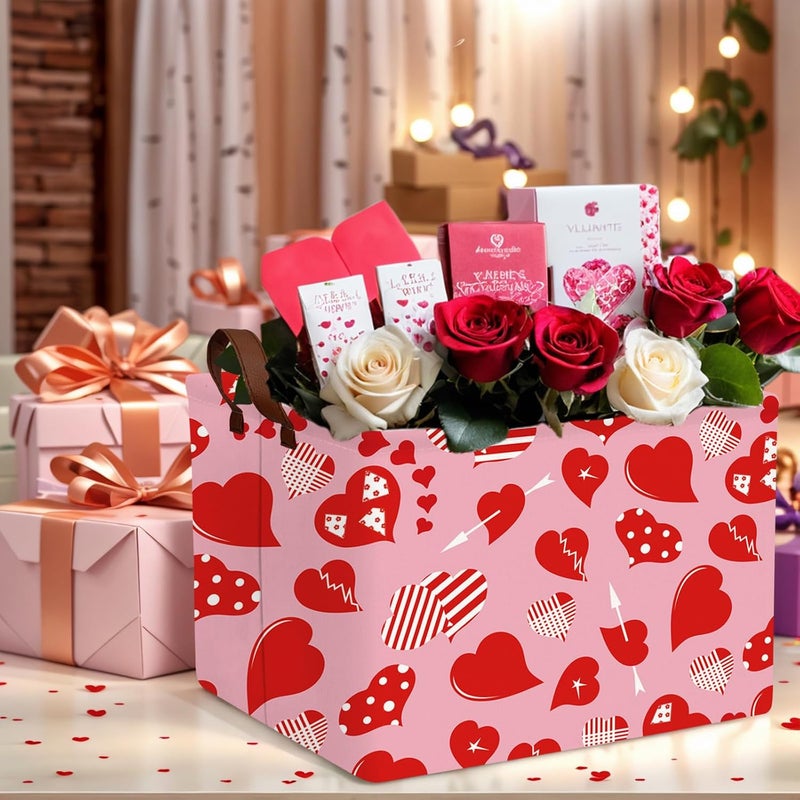 SETAMA Cute Large Valentine's Day Gift Basket Empty Heart Decor Storage Bin for Kid Baby Room Décor (Striped Red Heart) - Image 4